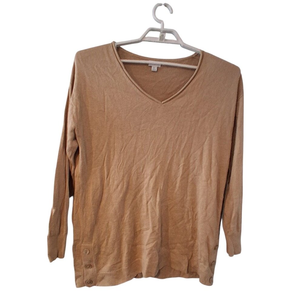 J Crew linen blend button tunic sweater womens XL tan